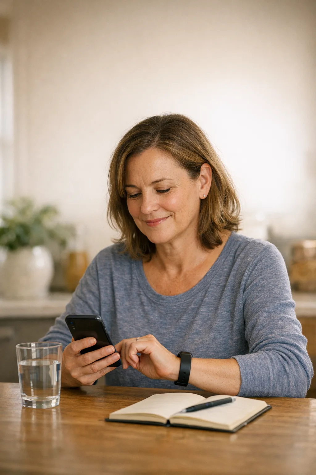 OmegaX member checking her health guidance at home